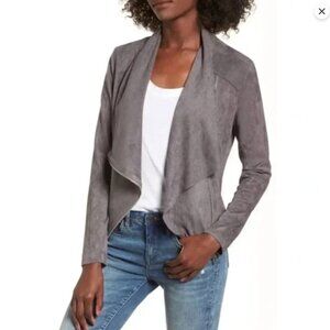 Blank NYC Faux Suede Leather Drape Moto Grey Long Sleeve Jacket Women's Small